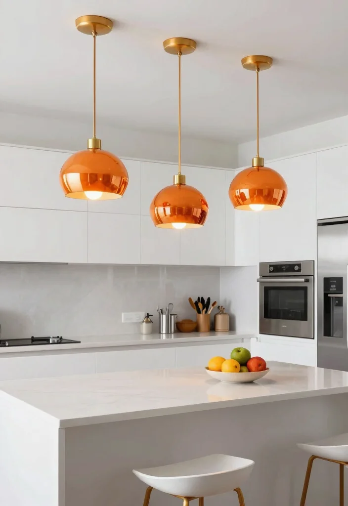 12 Orange Pendant Light Ideas That Pop Without Overwhelming the Room - 4. Chic Metallic Accents 1