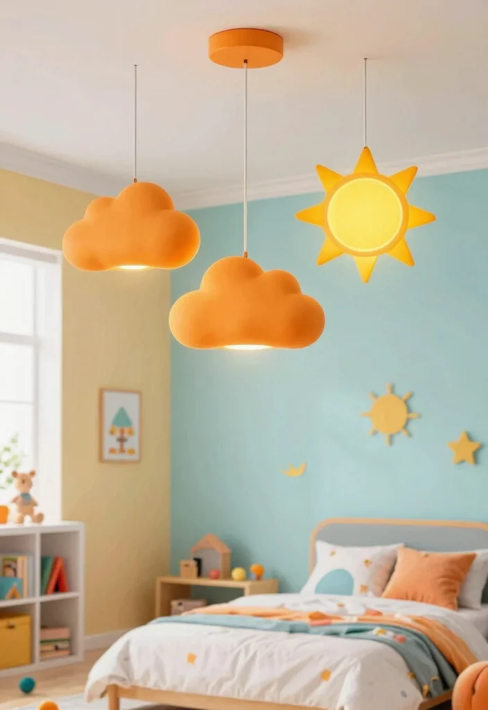 12 Orange Pendant Light Ideas That Pop Without Overwhelming the Room - 7. Playful Kids’ Room Lighting 1