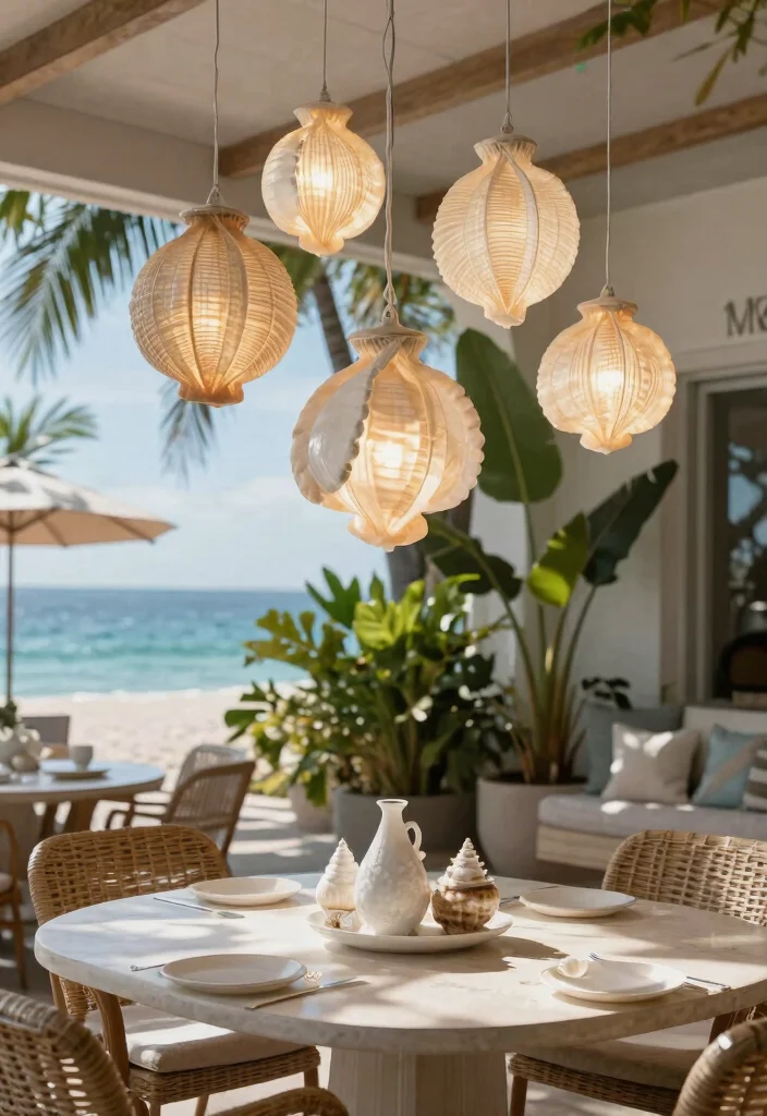 12 Outdoor Pendant Light Ideas That Withstand Rain and Wind - 3. Coastal-Inspired Shell Pendant Lights 1