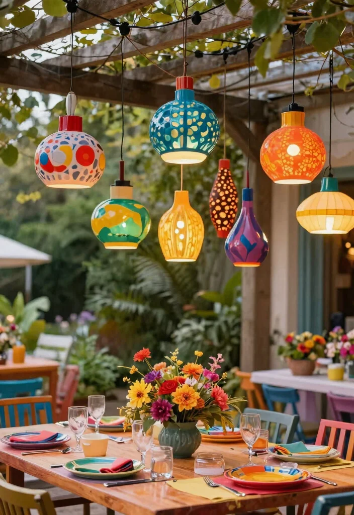 12 Outdoor Pendant Light Ideas That Withstand Rain and Wind - 9. Funky Colorful Designs 1