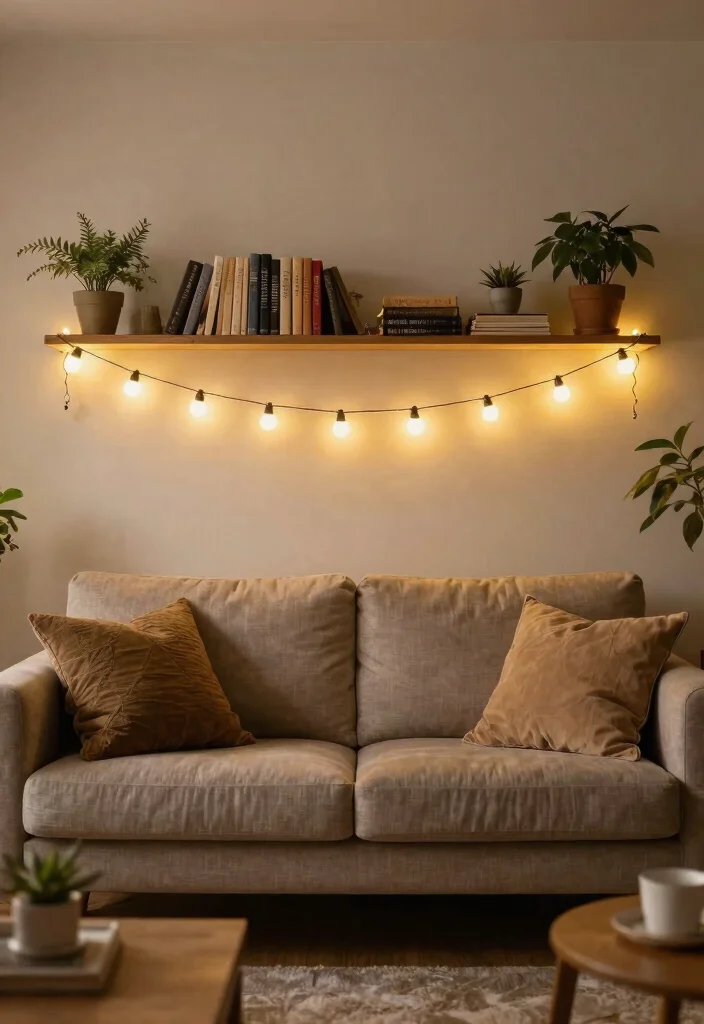 12 Under Shelf Lighting Ideas That Install Without Drilling - 6. Under Shelf String Lights for a Cozy Vibe 1