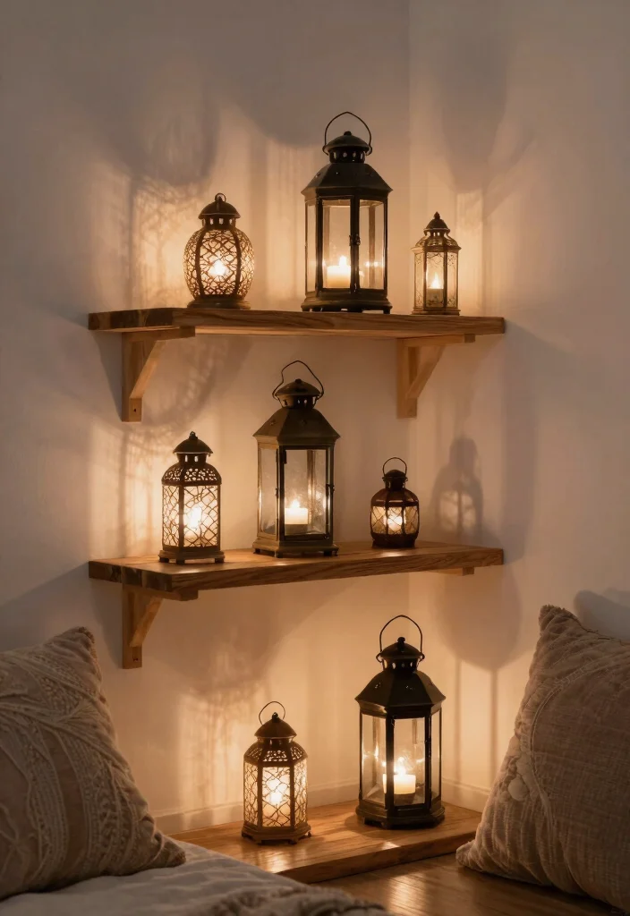 12 Under Shelf Lighting Ideas That Install Without Drilling - 9. Decorative Lanterns on Shelves 1