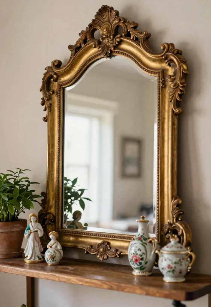 12 Vintage Shelf Decor Ideas That Don't Collect Dust - 8. Vintage Mirrors for Depth 1