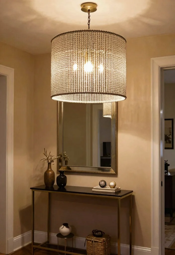 14 Beaded Lamp Shade Ideas That Add Texture Without Dust Traps - 12. Statement Beaded Shades for Entryways 1