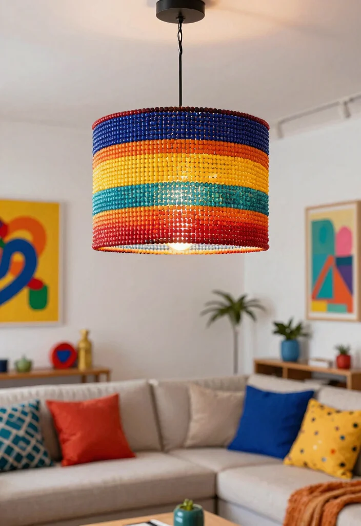 14 Beaded Lamp Shade Ideas That Add Texture Without Dust Traps - 4. Color-Blocked Bead Shades for a Bold Statement 1