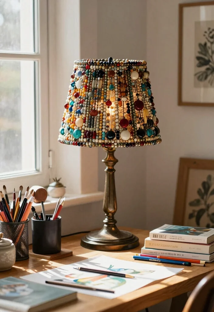 14 Beaded Lamp Shade Ideas That Add Texture Without Dust Traps - 8. Upcycled Beaded Lamp Shades for Sustainable Style 1