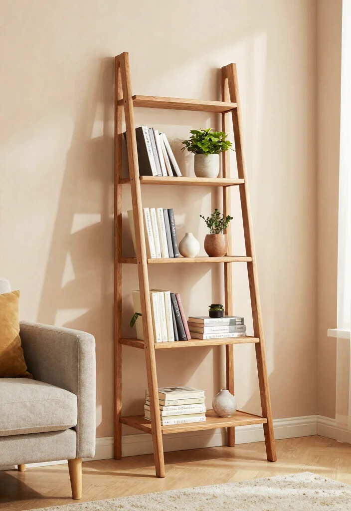 14 Bedroom Bookshelf Ideas That Save Floor Space - 1. Tall Ladder Bookshelves 1