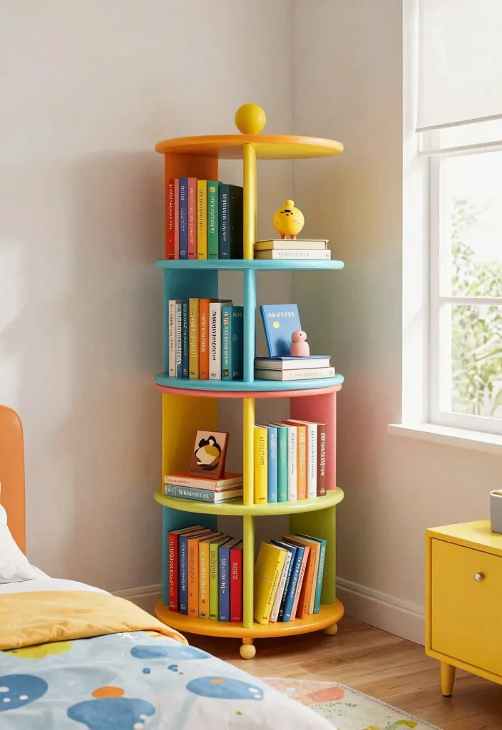 14 Bedroom Bookshelf Ideas That Save Floor Space - 12. Rotating Bookshelves 1