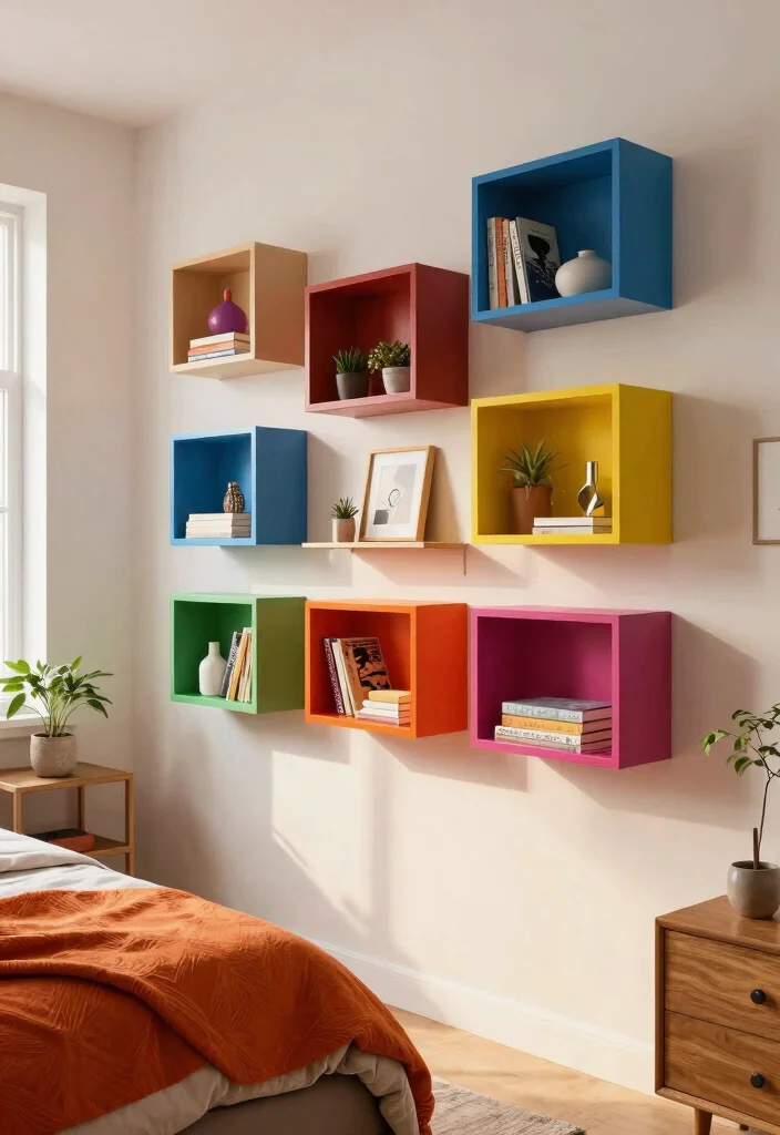 14 Bedroom Bookshelf Ideas That Save Floor Space - 13. Box Shelves 1