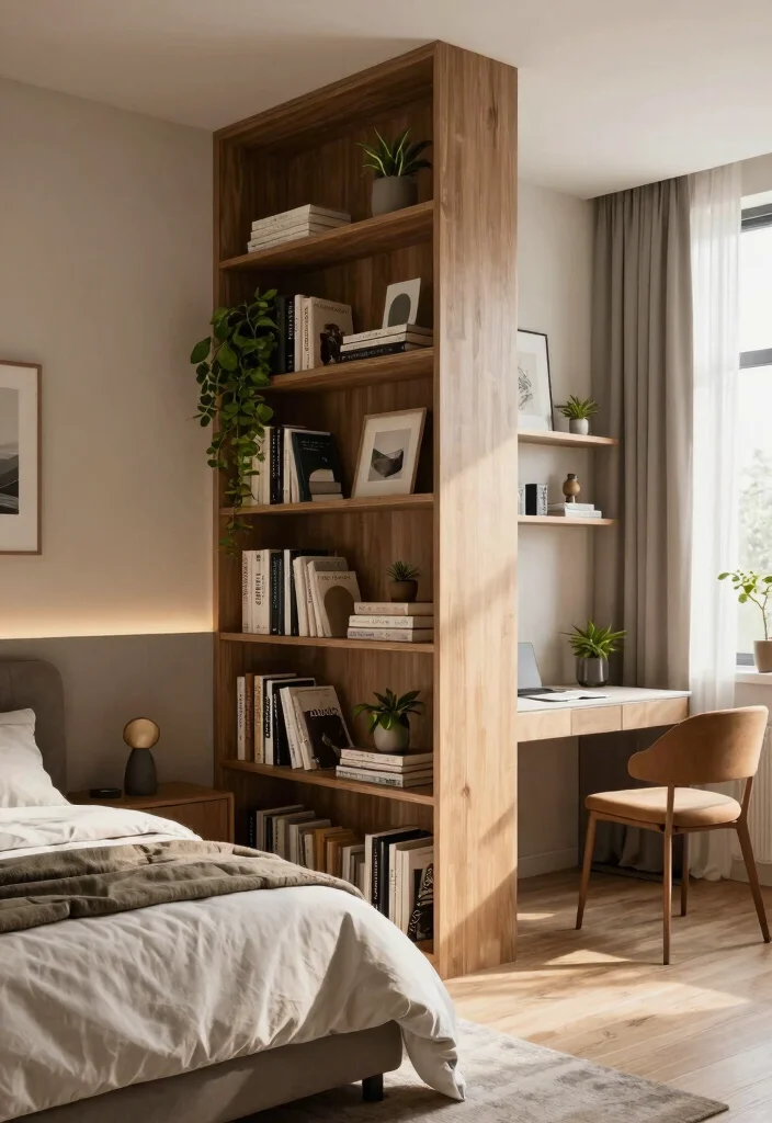 14 Bedroom Bookshelf Ideas That Save Floor Space - 8. Bookshelves as Room Dividers 1