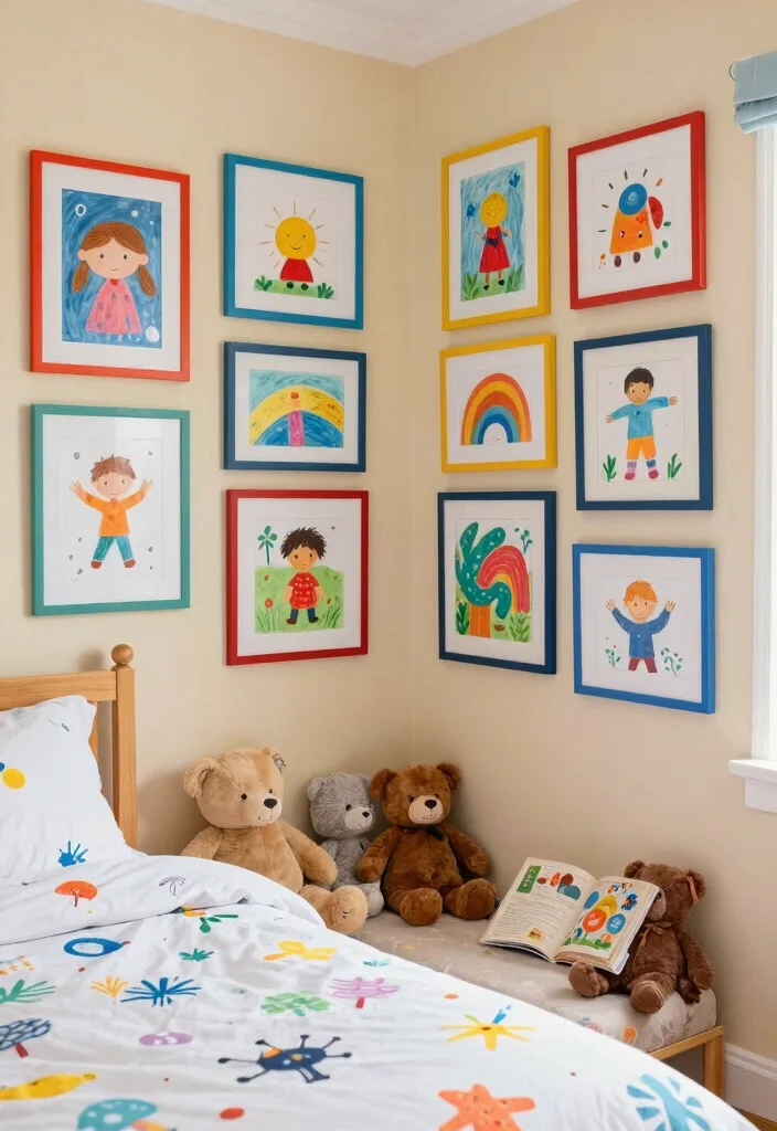 14 Bedroom Poster Ideas Wall Art on a Budget That Don't Look Cheap - 12. Kids' Art Gallery 1