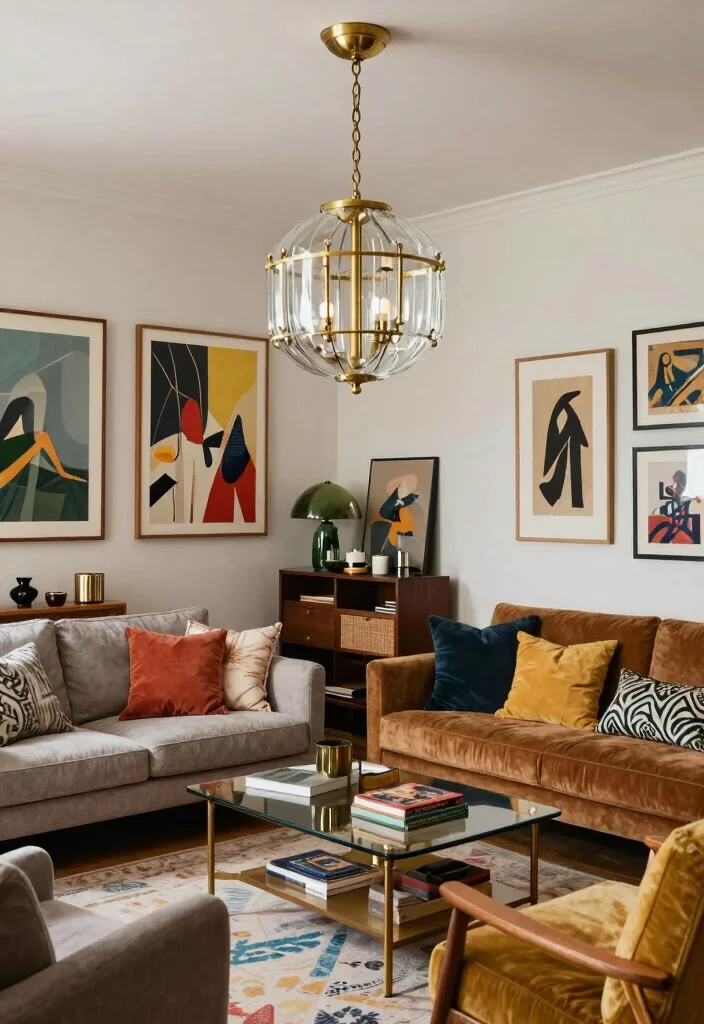 14 Brass and Glass Pendant Light Ideas That Look High-End - 13. Eclectic Mix 1