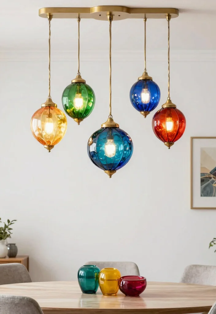 14 Brass and Glass Pendant Light Ideas That Look High-End - 9. Colorful Glass Shades 1