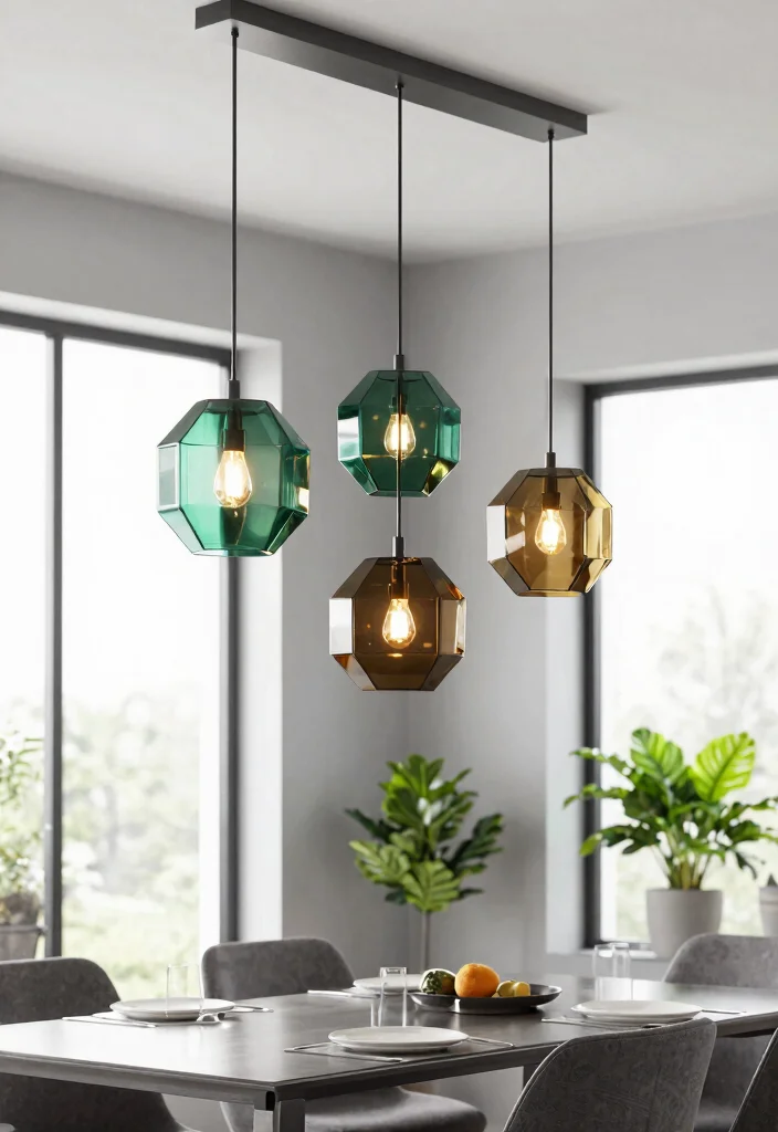 14 Colorful Pendant Light Options That Brighten a Neutral Room - 3. Geometric Glass Pendants 1