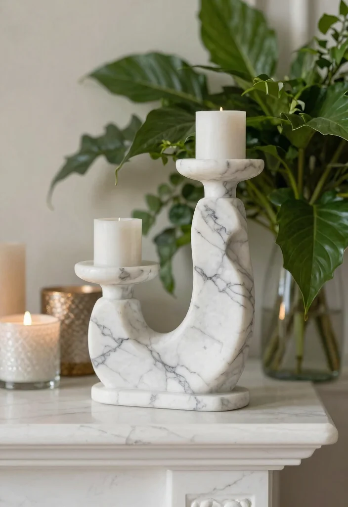14 House Candle Holders That Look Expensive on Any Mantel - 5. Sculptural Marble Candle Stand 1