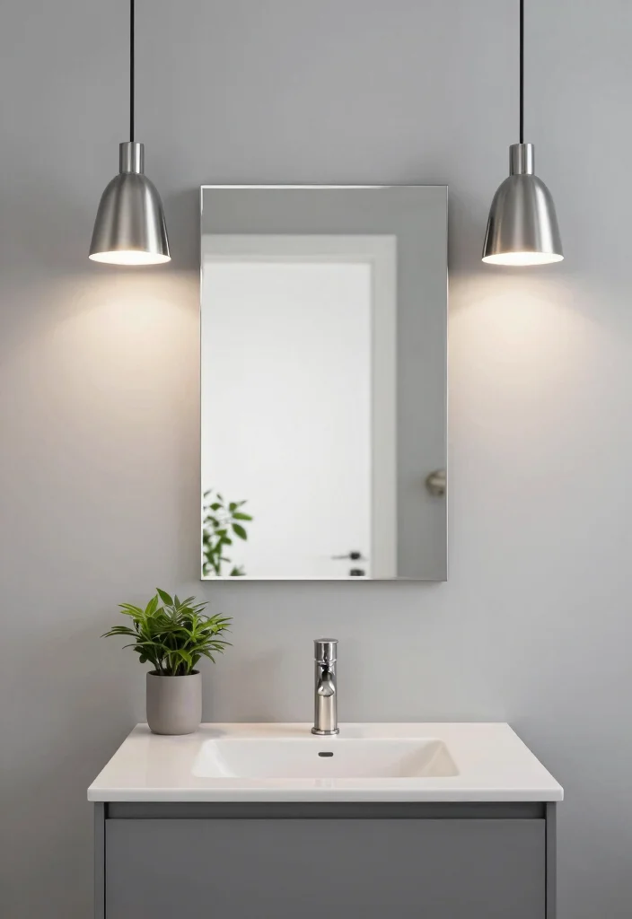 14 Pendant Light Bathroom Vanity Ideas for Small and Narrow Spaces - 5. Sleek Metal Pendants 1