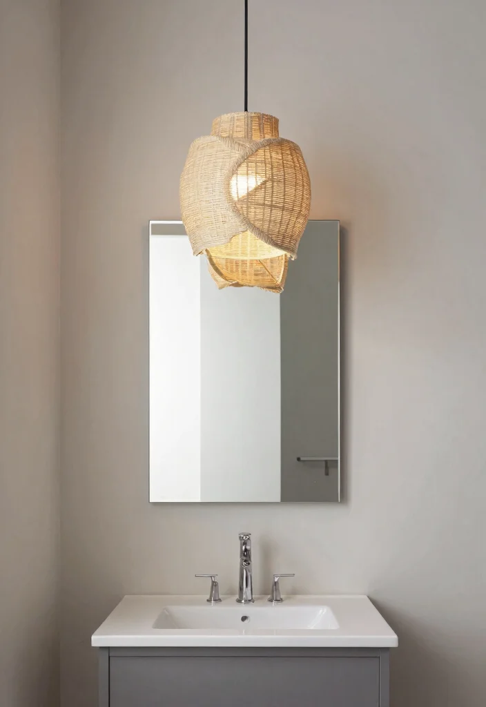 14 Pendant Light Bathroom Vanity Ideas for Small and Narrow Spaces - 9. Artistic Hanging Pendants 1