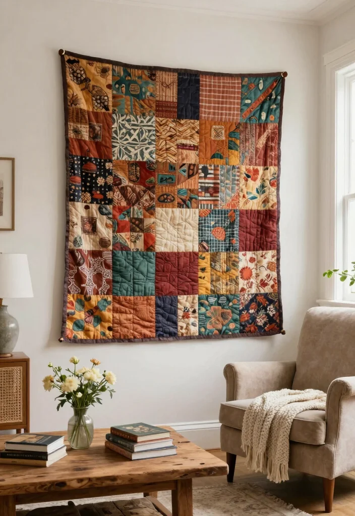 14 Vintage Wall Art for Living Rooms That Anchor the Entire Space - 10. Quilted Art Pieces 1