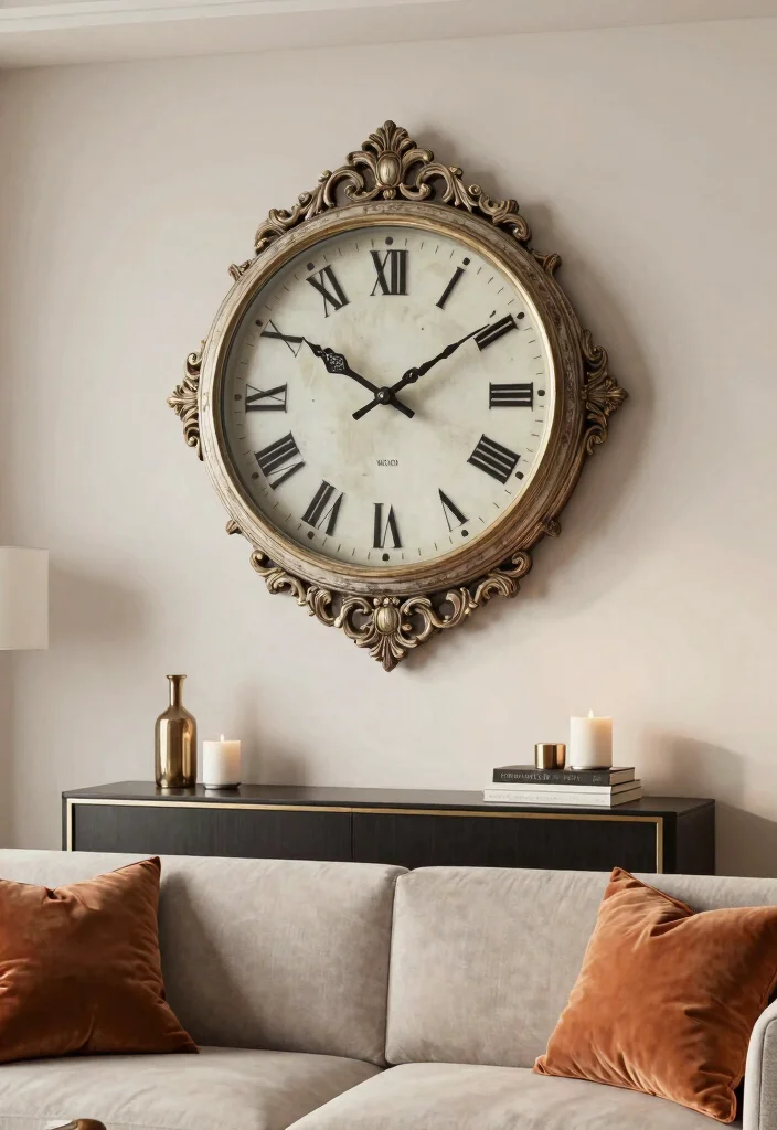 14 Vintage Wall Art for Living Rooms That Anchor the Entire Space - 11. Vintage Clock Art 1