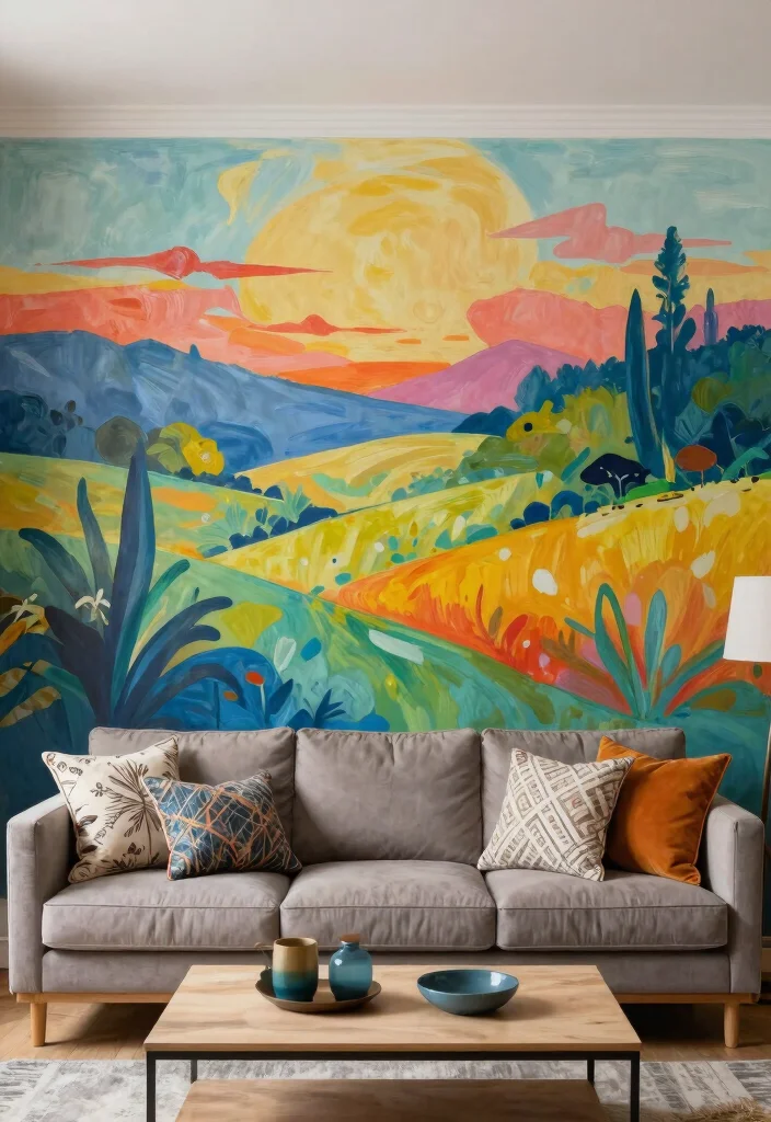 14 Vintage Wall Art for Living Rooms That Anchor the Entire Space - 13. Hand-Painted Murals 1