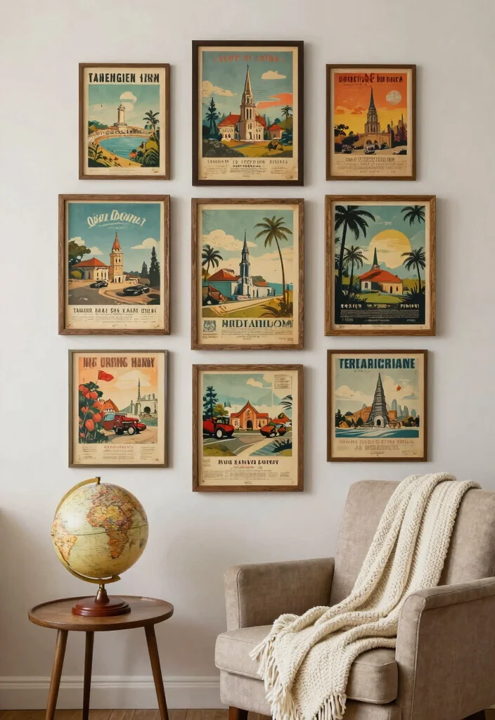 14 Vintage Wall Art for Living Rooms That Anchor the Entire Space - 2. Vintage Travel Posters 1