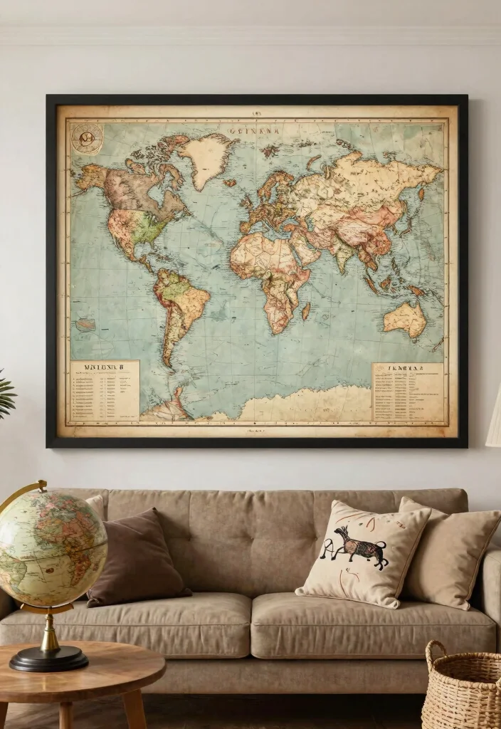 14 Vintage Wall Art for Living Rooms That Anchor the Entire Space - 6. Vintage Maps 1