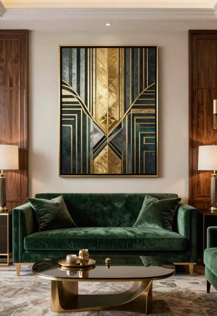 14 Vintage Wall Art for Living Rooms That Anchor the Entire Space - 9. Art Deco Elegance 1