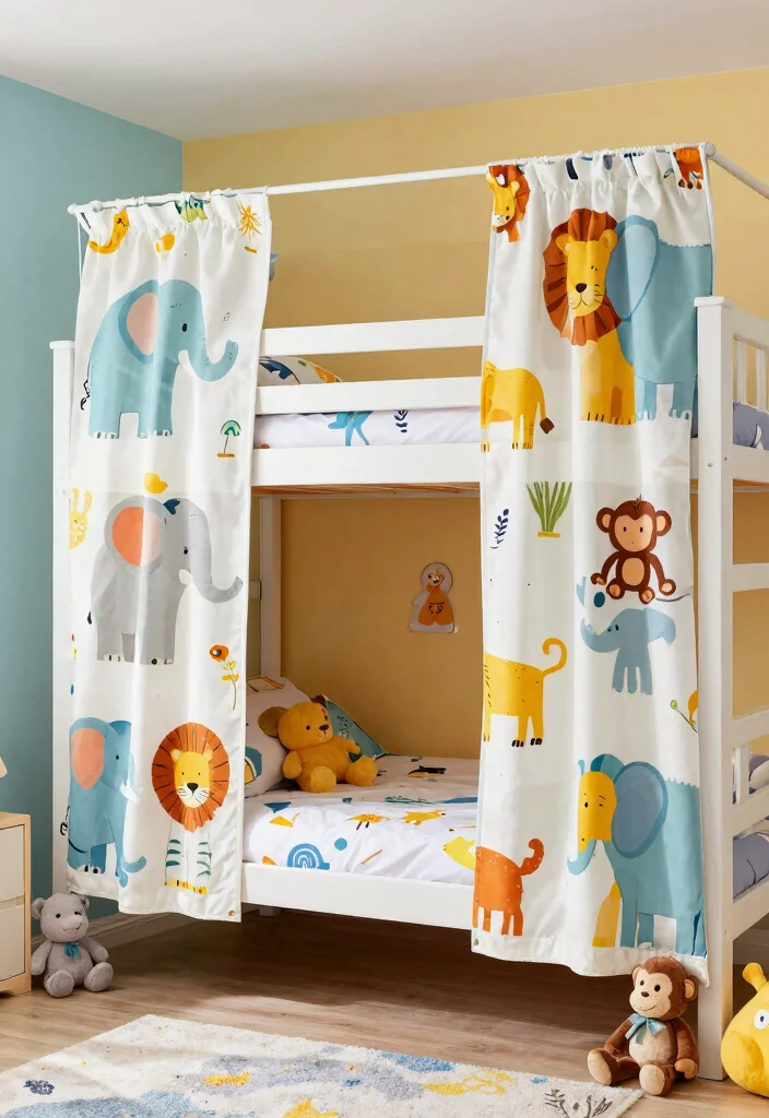 15 Bunk Bed Curtains That Give Kids Privacy Without Remodeling - 10. Fun Animal Prints 1