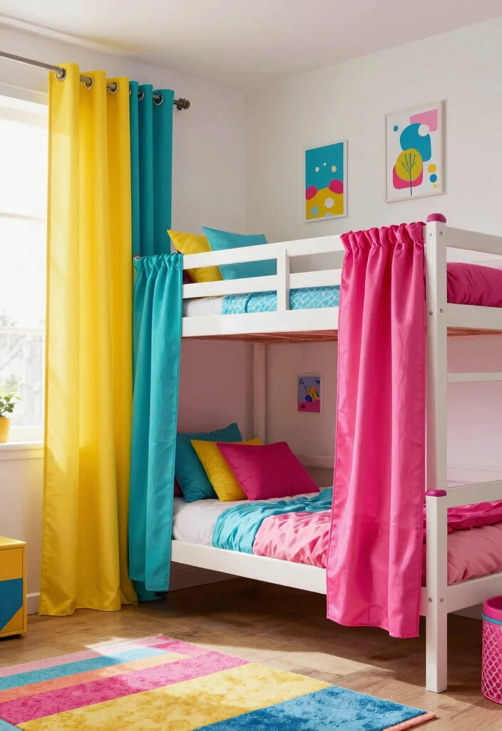 15 Bunk Bed Curtains That Give Kids Privacy Without Remodeling - 7. Bright Color-Block Designs 1