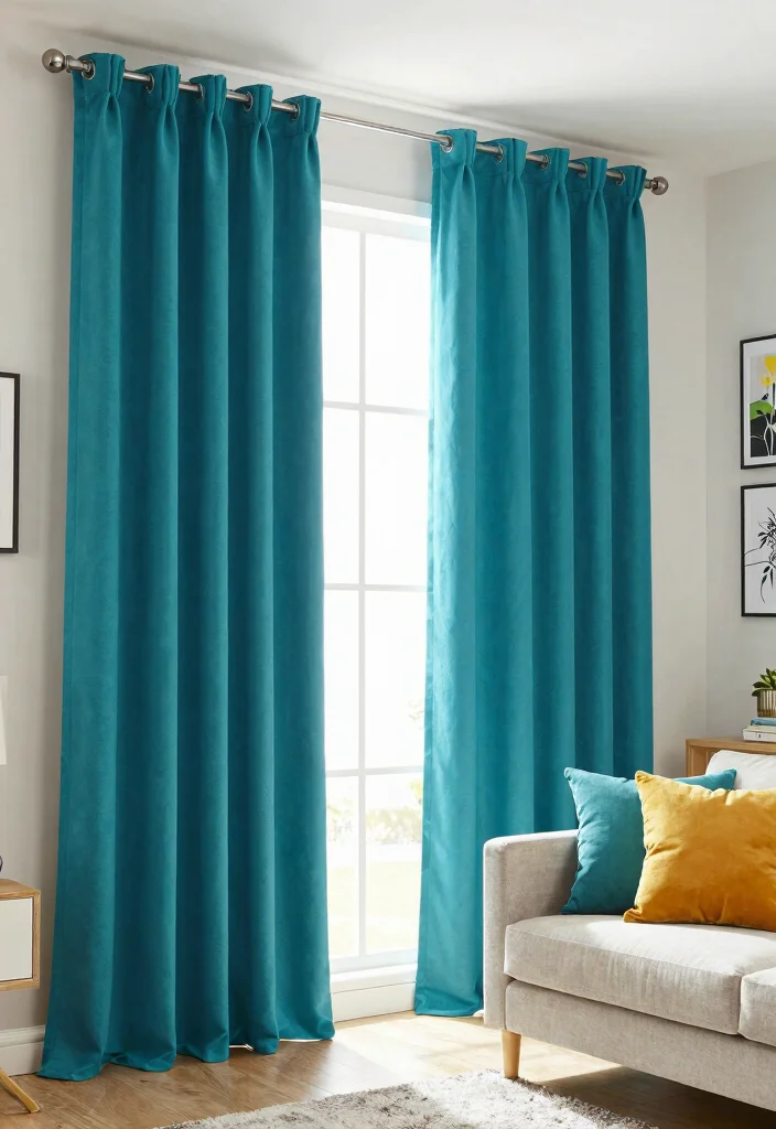 15 Dark Curtains for Living Room Privacy That Still Feel Bright - 12. Brightly Colored Dark Curtains 1
