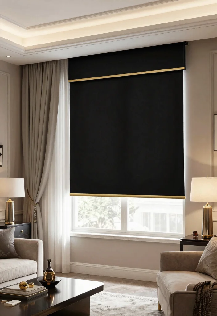 15 Dark Curtains for Living Room Privacy That Still Feel Bright - 15. Elegant Blackout Shades with Trim 1