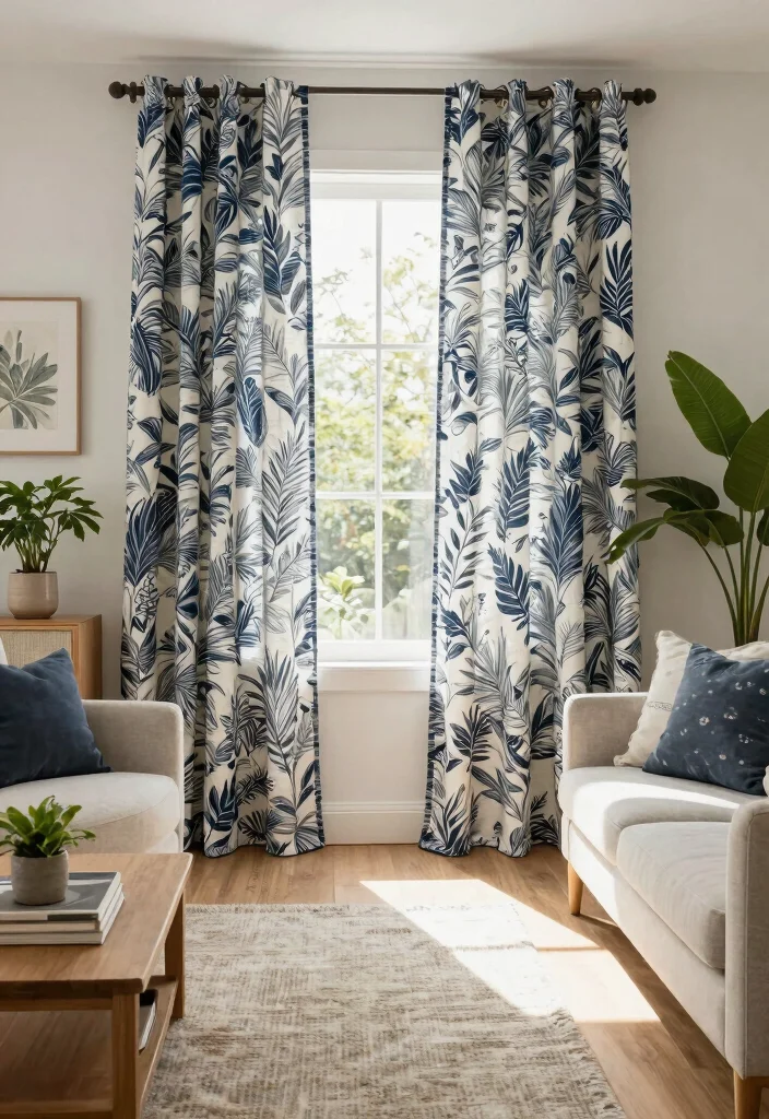 15 Dark Curtains for Living Room Privacy That Still Feel Bright - 3. Linen Blend Curtains with Print 1