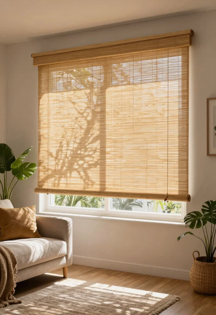 15 Dark Curtains for Living Room Privacy That Still Feel Bright - 5. Eco-Friendly Bamboo Shades 1