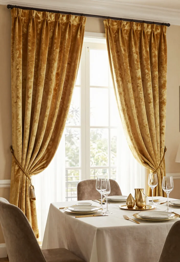 15 Gold Velvet Curtains That Don't Look Overly Formal - 15. Add a Touch of Glamour to Your Dining Area 1