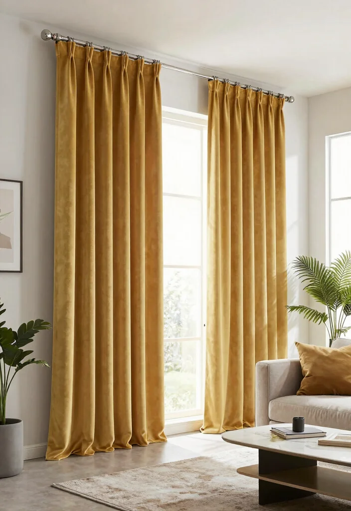 15 Gold Velvet Curtains That Don't Look Overly Formal - 3. Play with Length and Installation 1