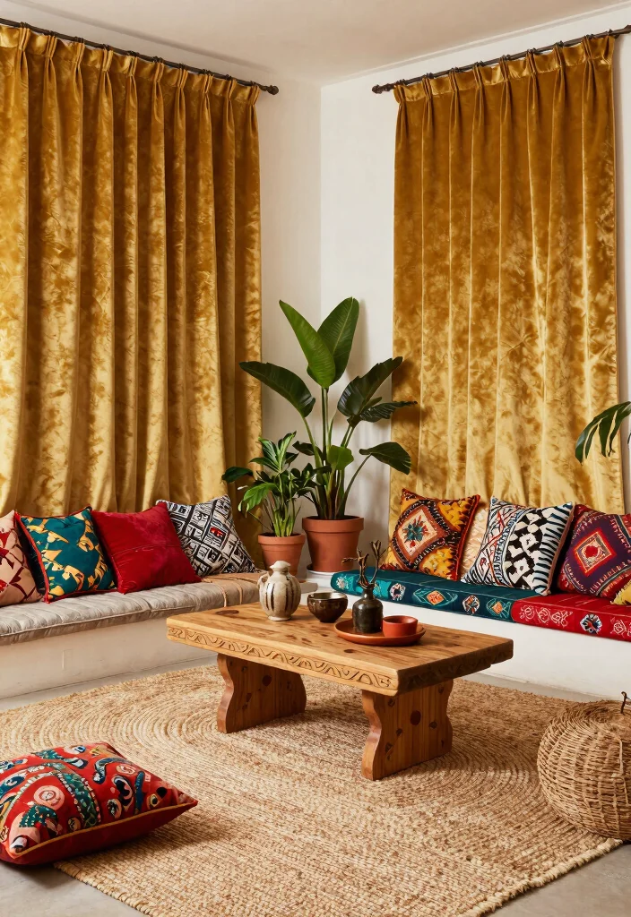 15 Gold Velvet Curtains That Don't Look Overly Formal - 4. Mix Styles for a Bohemian Touch 1