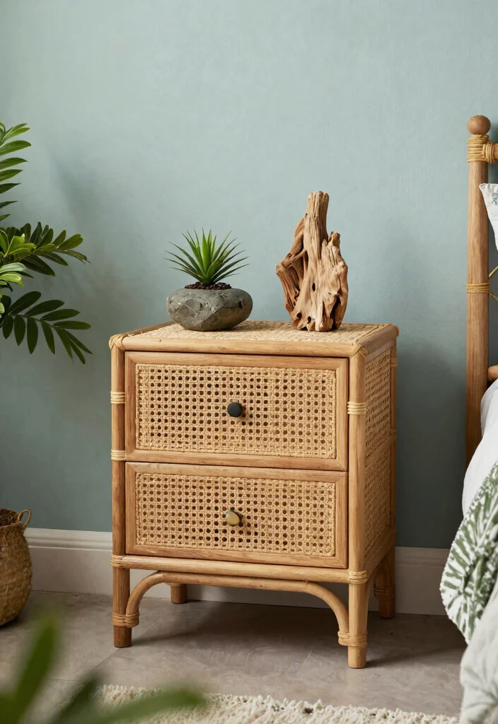 15 Rattan Nightstand Bedroom Ideas That Add Warmth to Modern Rooms - 11. Nature-Inspired 1