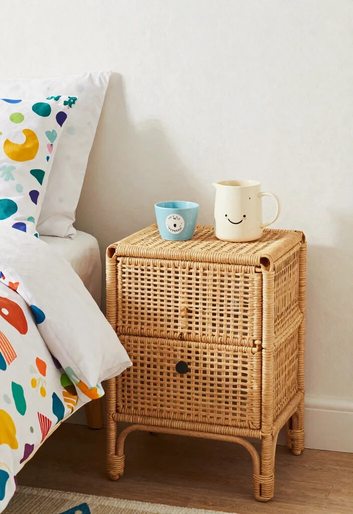 15 Rattan Nightstand Bedroom Ideas That Add Warmth to Modern Rooms - 13. Playful Patterns 1