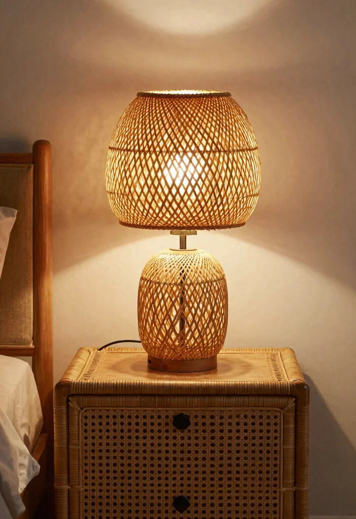 15 Rattan Nightstand Bedroom Ideas That Add Warmth to Modern Rooms - 14. Statement Lighting 1