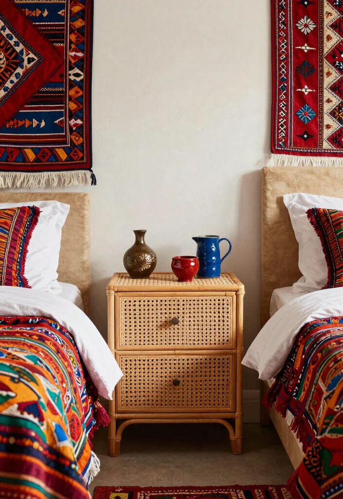 15 Rattan Nightstand Bedroom Ideas That Add Warmth to Modern Rooms - 15. Global Inspired 1