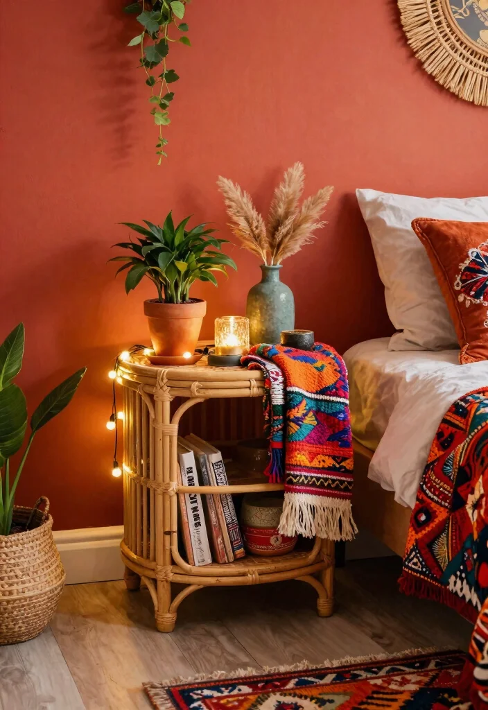 15 Rattan Nightstand Bedroom Ideas That Add Warmth to Modern Rooms - 2. Bohemian Charm 1