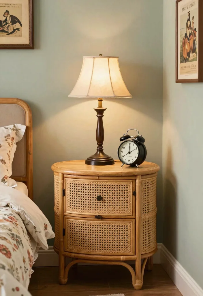 15 Rattan Nightstand Bedroom Ideas That Add Warmth to Modern Rooms - 3. Vintage Inspiration 1