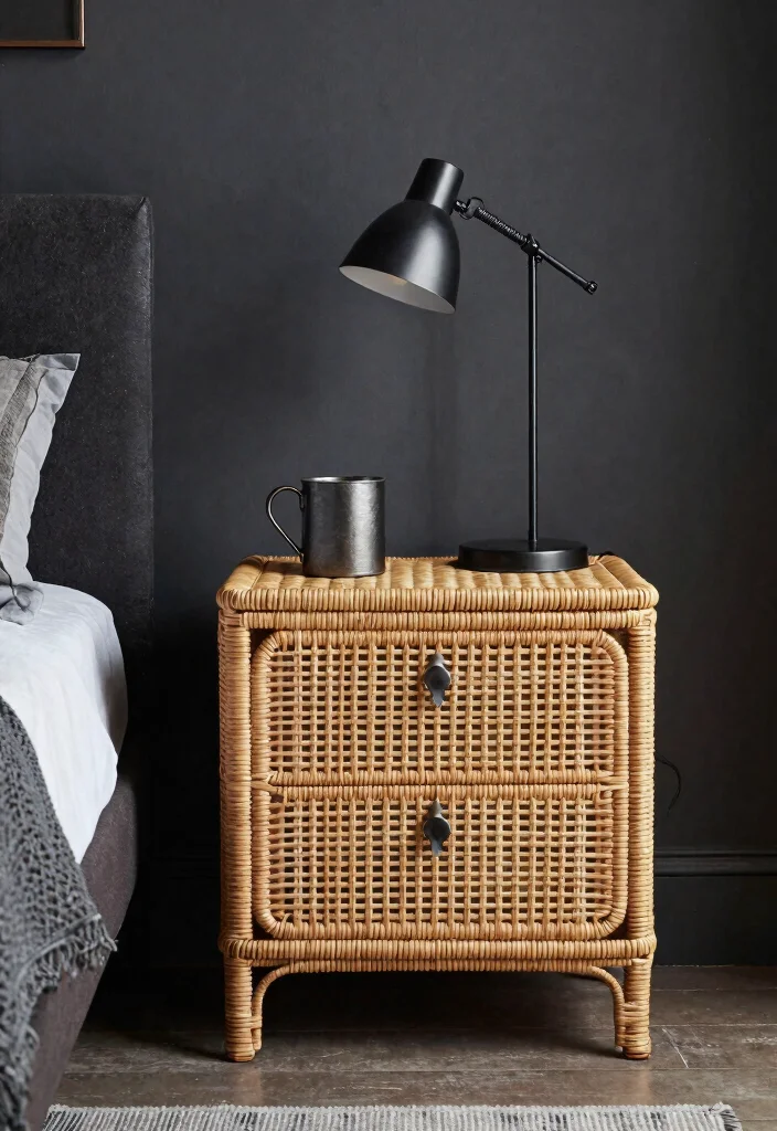15 Rattan Nightstand Bedroom Ideas That Add Warmth to Modern Rooms - 6. Industrial Chic 1