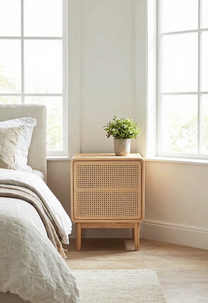 15 Rattan Nightstand Bedroom Ideas That Add Warmth to Modern Rooms - 7. Scandinavian Simplicity 1