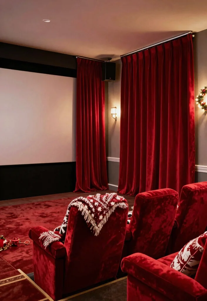 15 Red Velvet Curtains That Block Light for Movie Nights - 14. Seasonal Flair 1