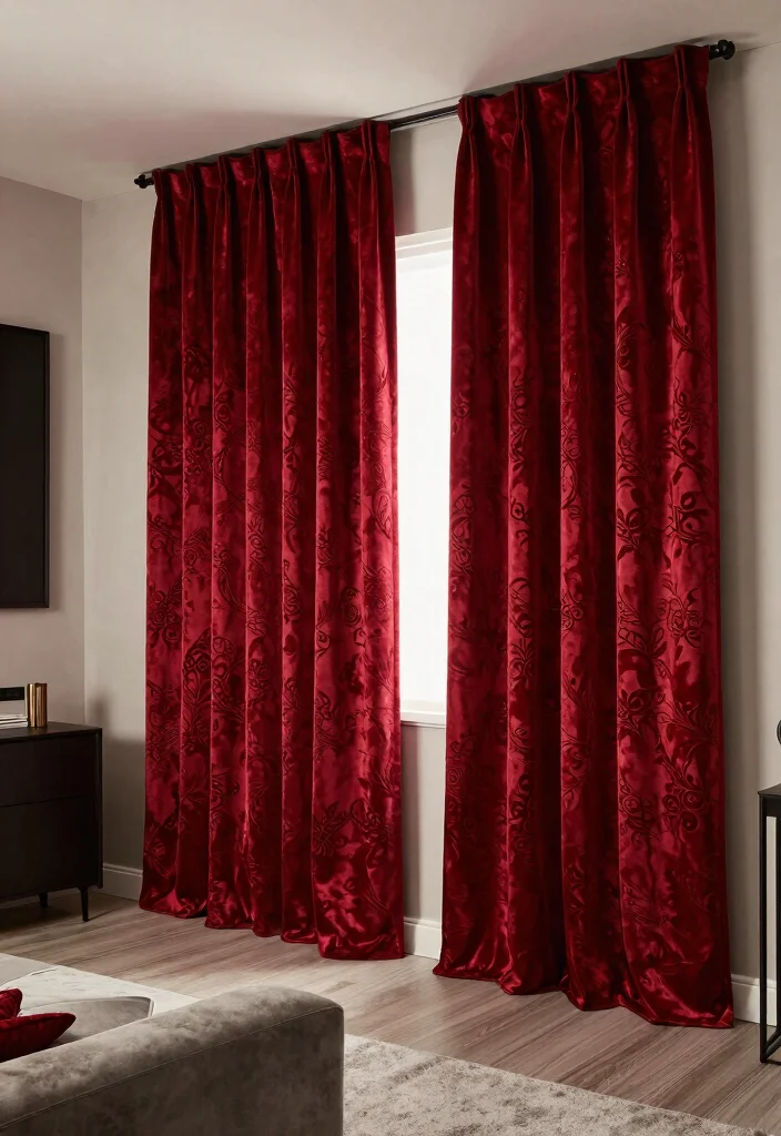 15 Red Velvet Curtains That Block Light for Movie Nights - 6. Bold Patterns 1