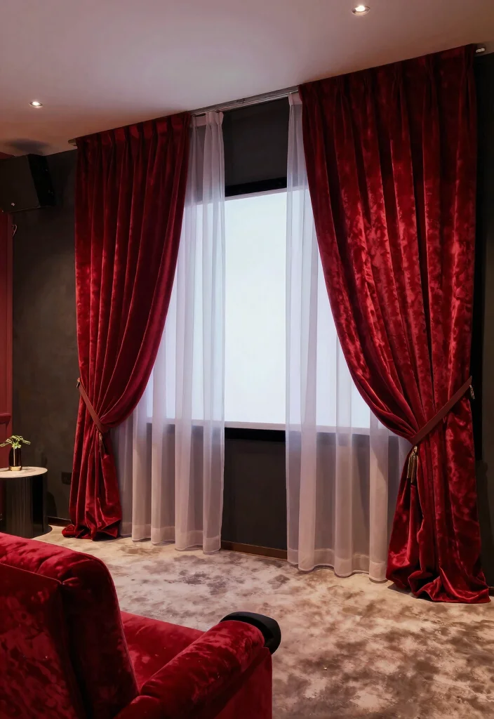 15 Red Velvet Curtains That Block Light for Movie Nights - 9. Layering Techniques 1