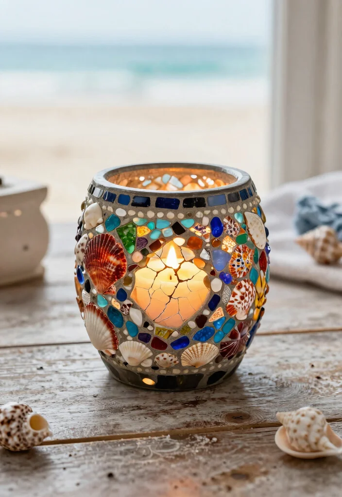 15 Seashell Candle Holder Ideas That Bring the Beach Indoors - 12. Mosaic Shell Candle Holders 1