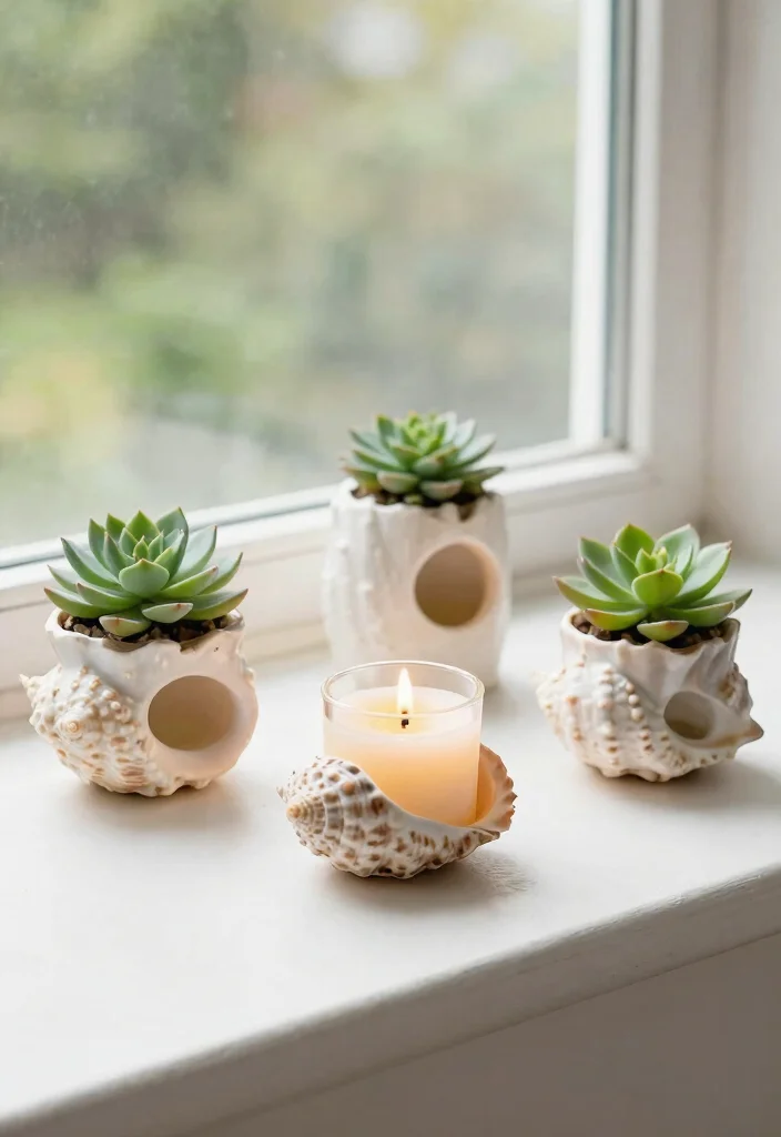 15 Seashell Candle Holder Ideas That Bring the Beach Indoors - 13. Seashell Planter Candle Holders 1