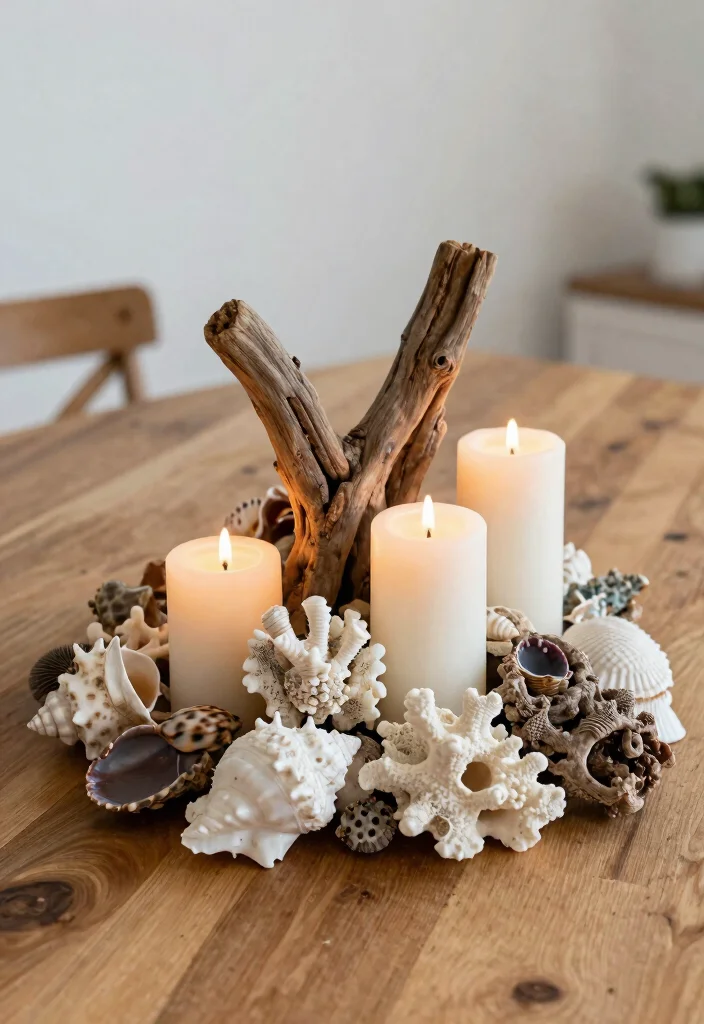 15 Seashell Candle Holder Ideas That Bring the Beach Indoors - 4. Shell Cluster Centerpiece 1